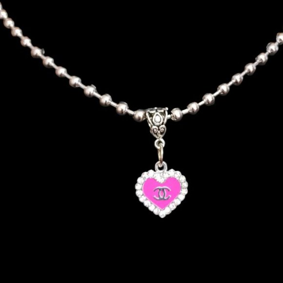 Pink Crystal Heart Ball Bead Choker Necklace – Handmade, NWT - Picture 2 of 4